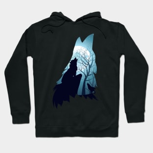 Blue Wolf Howling with Forest Hoodie